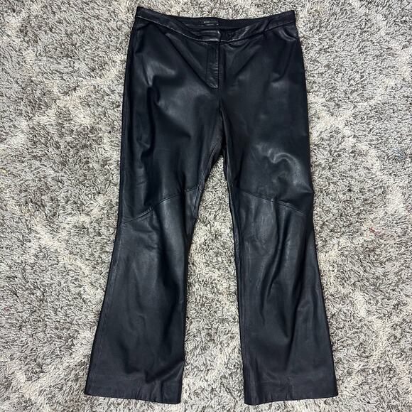 BCBGMaxAzria Black Leather Pants 10 Moto Biker Y2K Straight Leg Bootcut - Picture 1 of 9